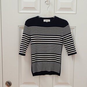 Enfold Top.  Size 36  Navy Blue and White Stripe.  Cotton, Nylon and Spandex.